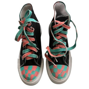 No Boundaries Black Teal & Coral Checkerboard High Top Sneakers Women’s Size 7.5